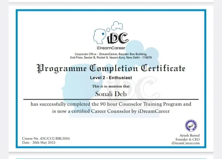 sonali deb certified career counsellor certification