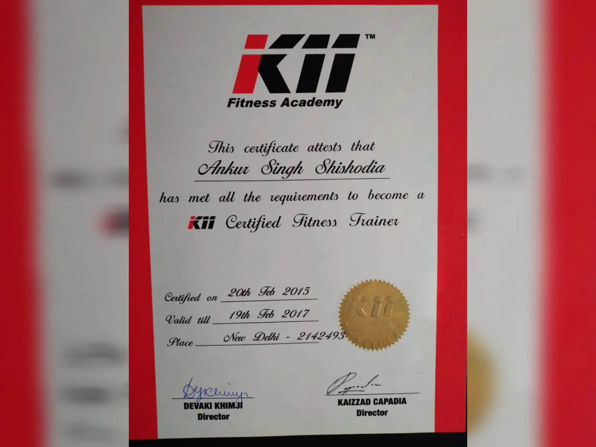 Ankur shingh shishodia k11 fitness certificate
