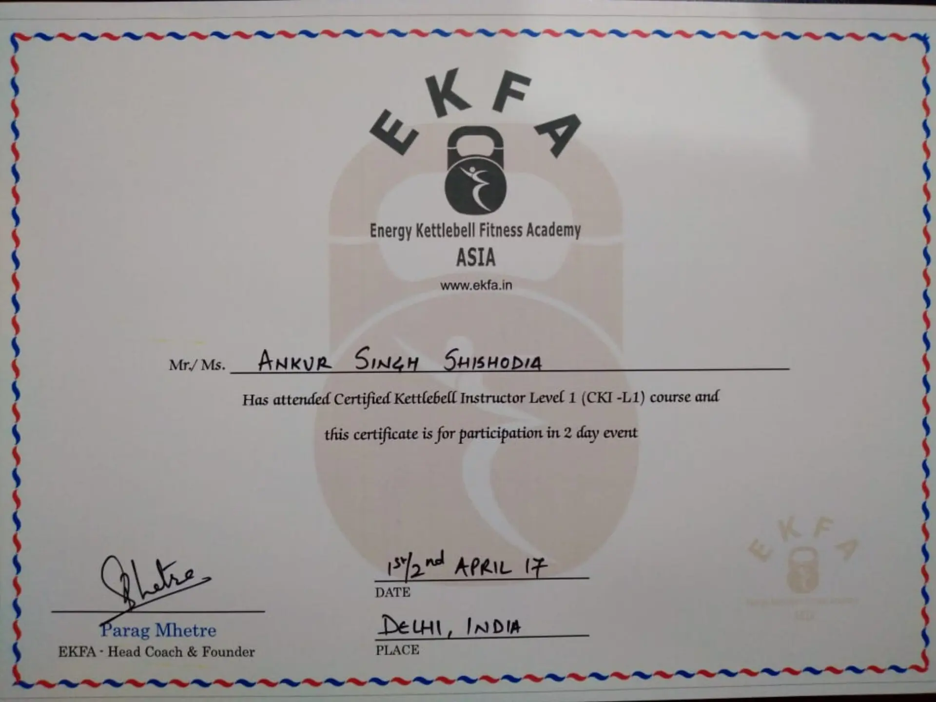 Ankur singh sishodia kettlebelt certification