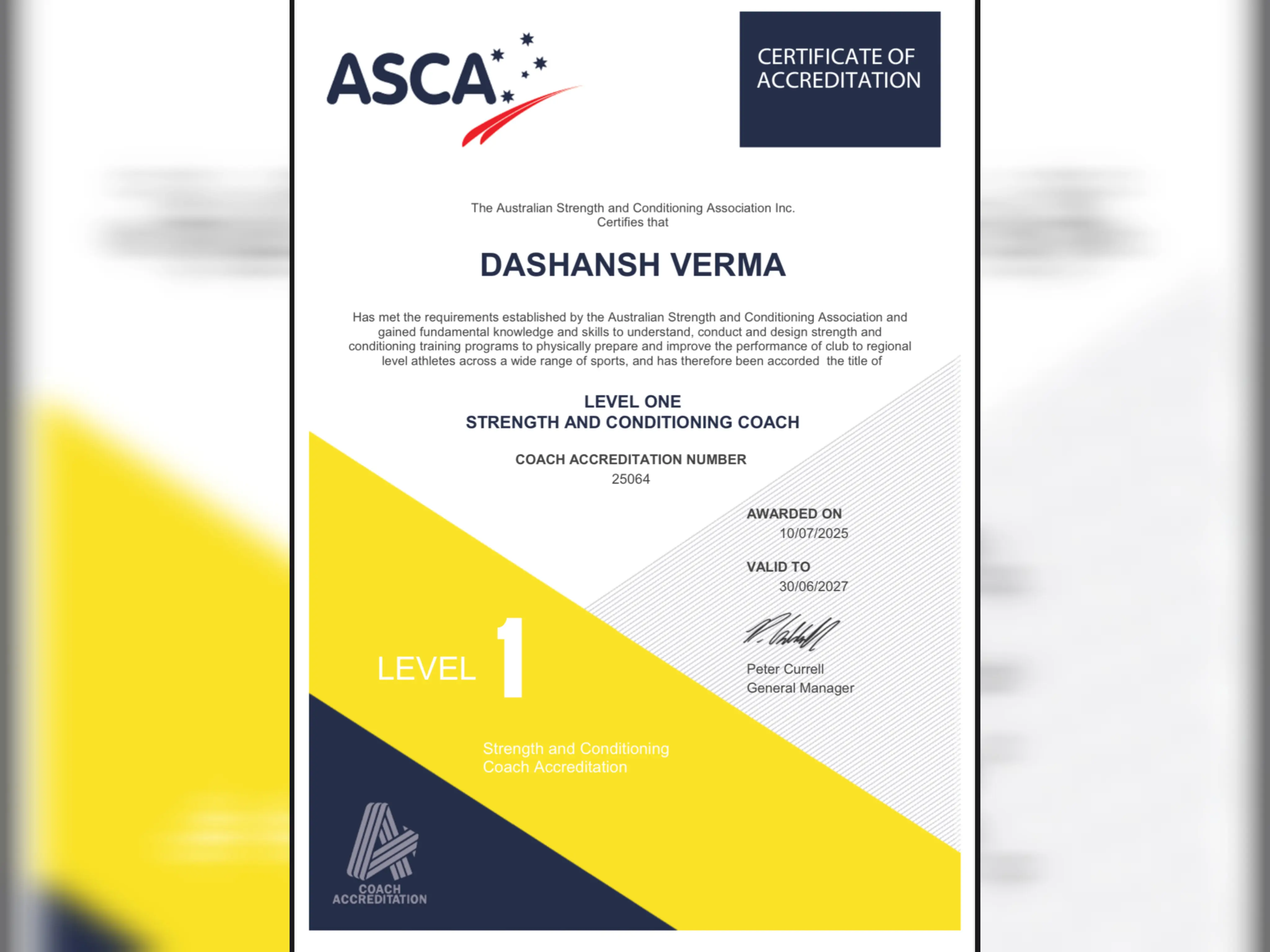 dashansh verma ACSA certification