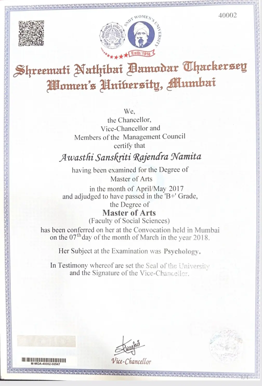 Certified therapist sanskriti awasthi qualification certificate