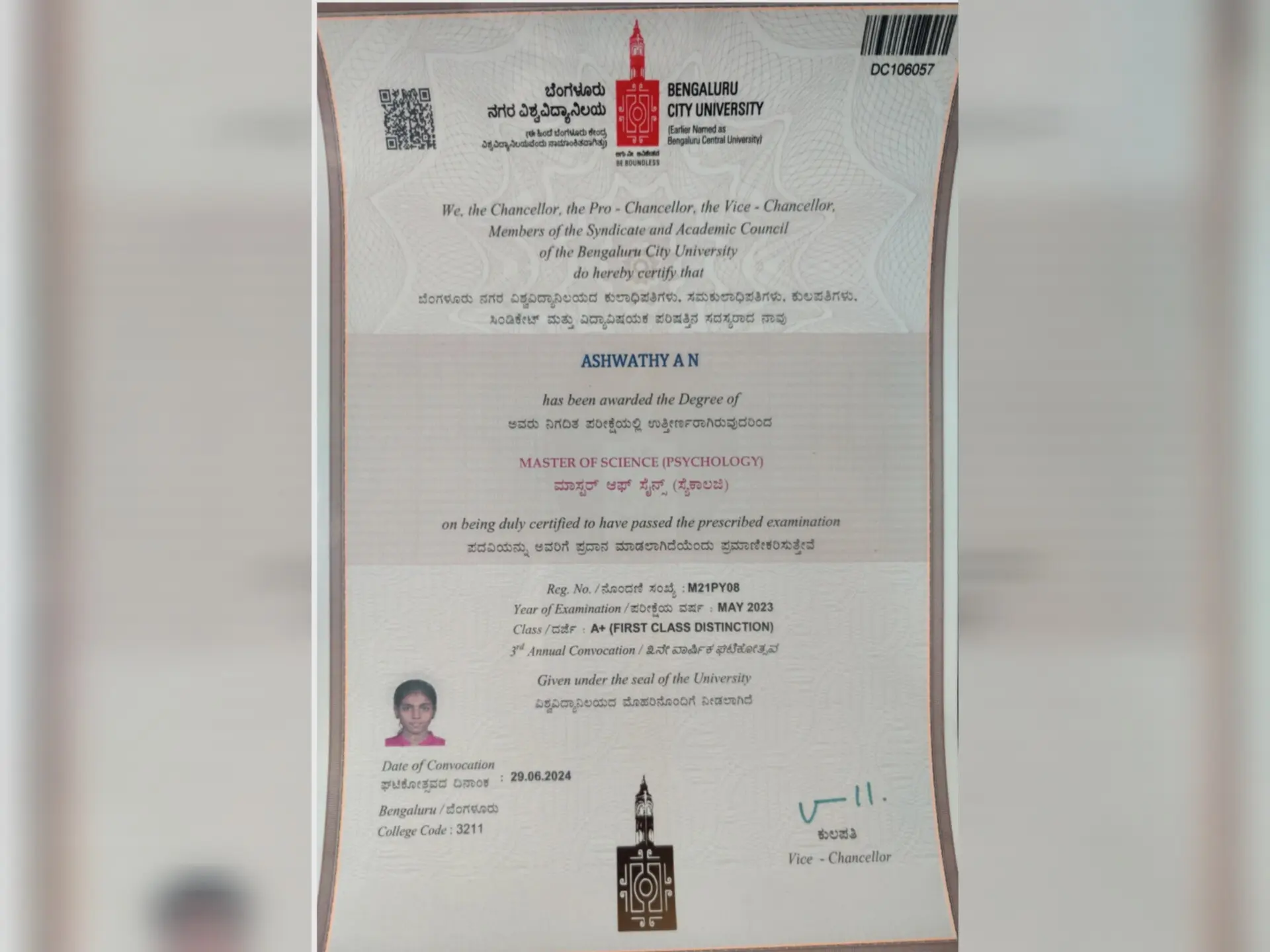 Ashwathy Certified therapist qualification certificate