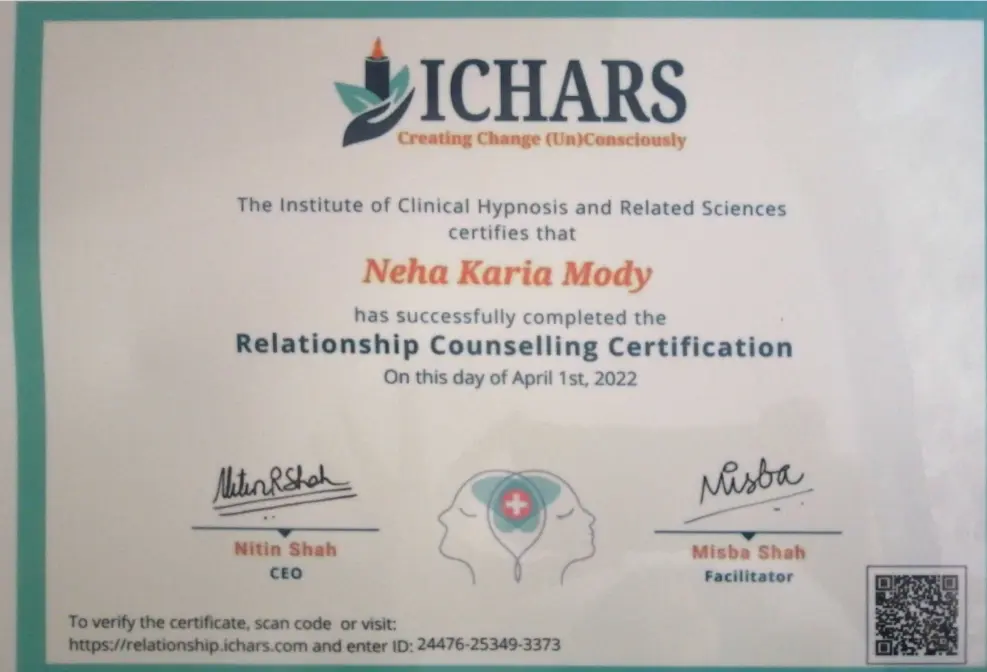 Neha kaira mody relationship counseling certification