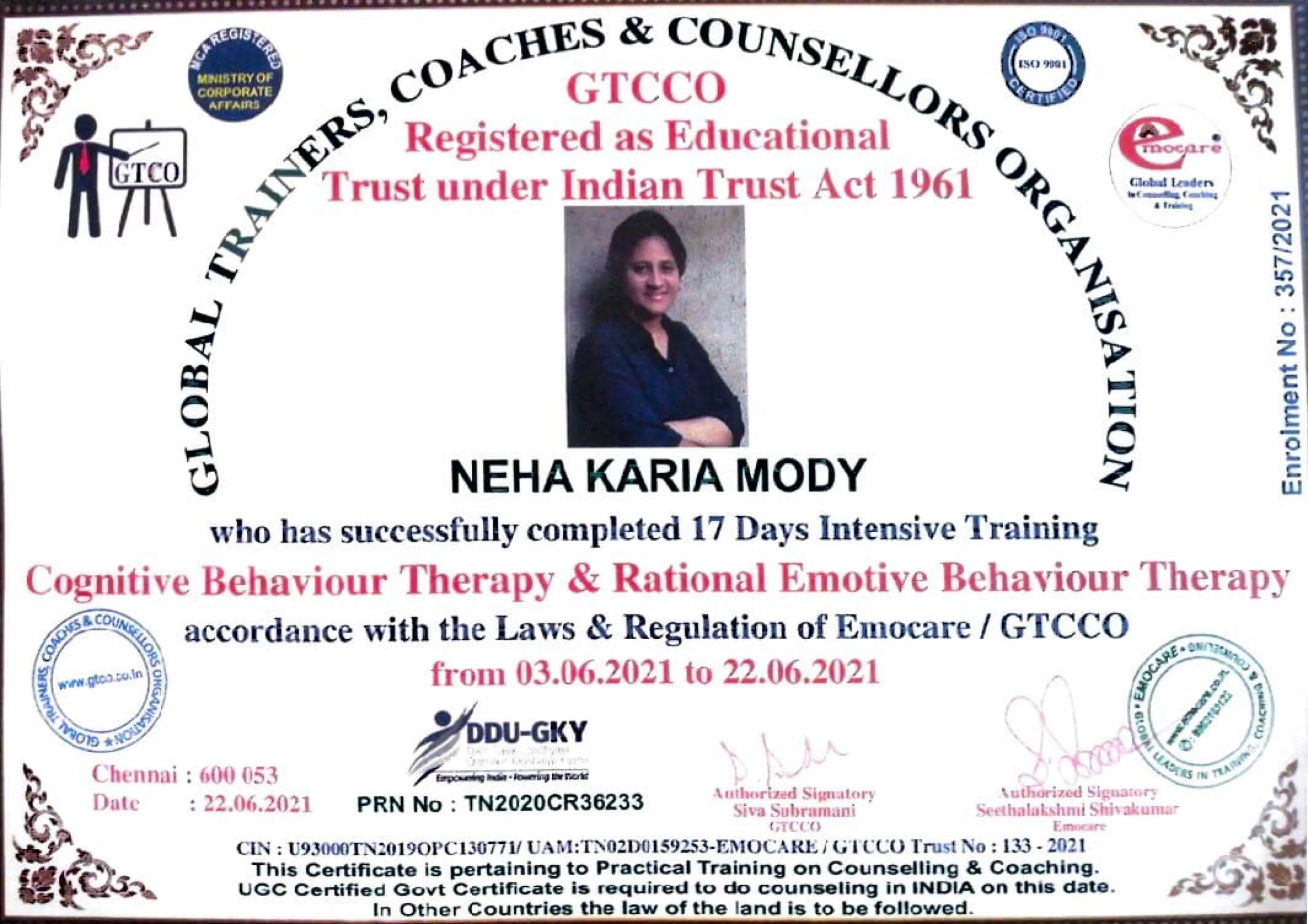 Neha kaira mody CBT Certification