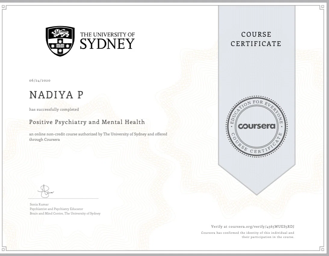Nadiya mental health counselor certification