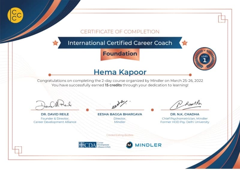 Hema kapoor certified career counsellor certification