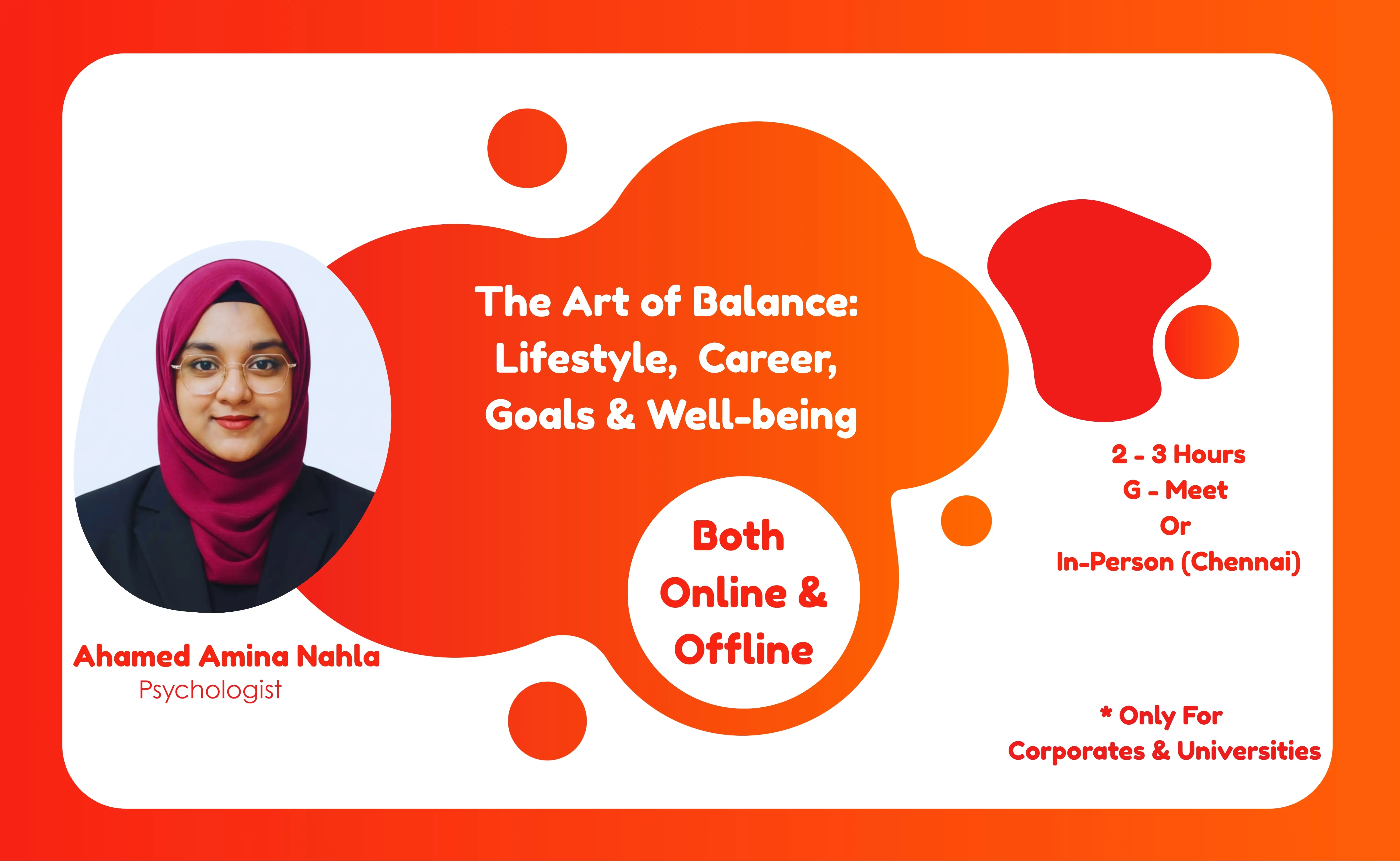 The Art of Balance: Lifestyle, Career, Goals & Well-being online webinar with Ahamed Amina Nahla