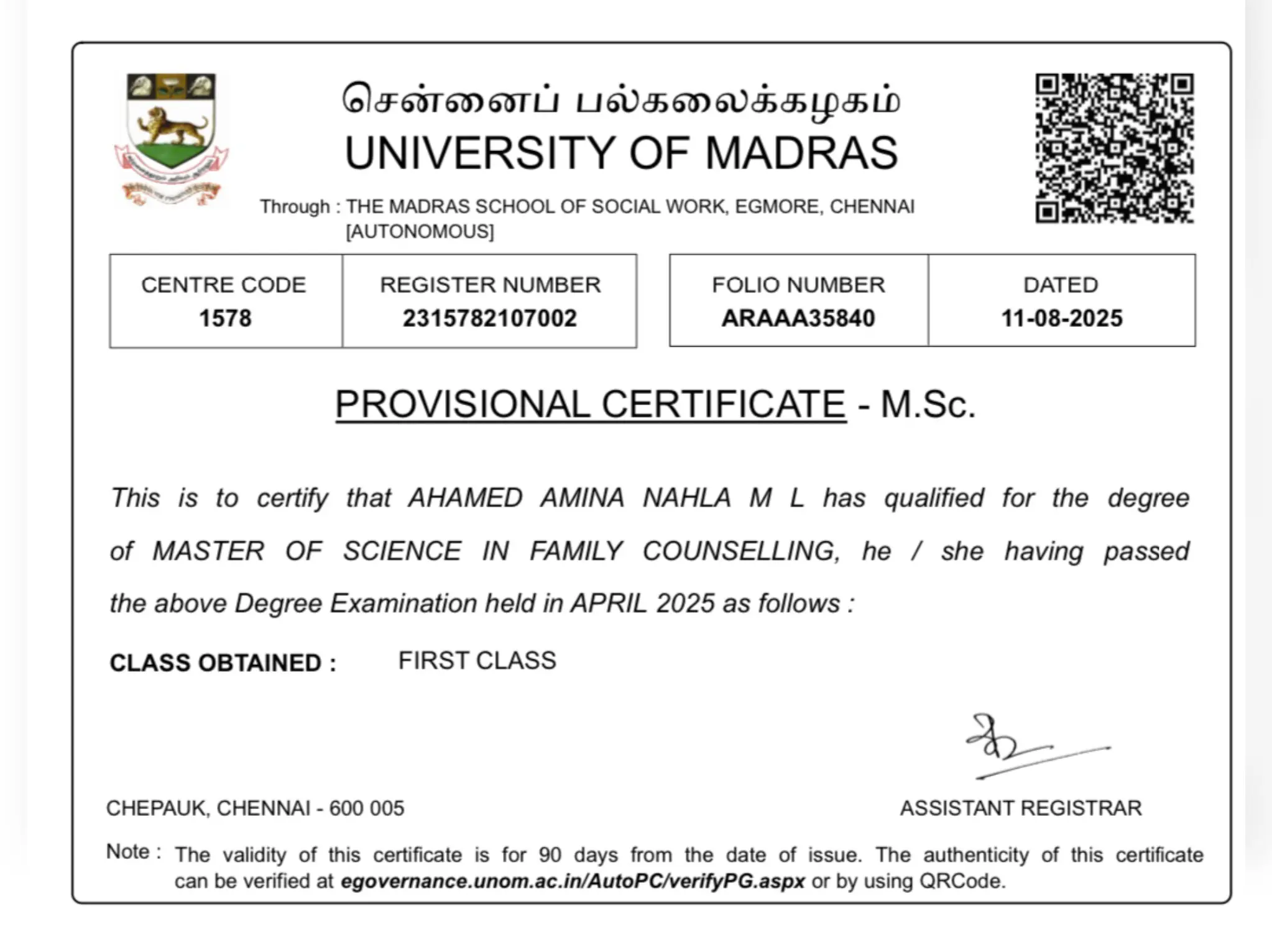 ahamed amina certified family counsellor